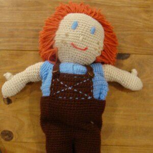 Vintage 1930s Handmade Crochet Farmer Doll